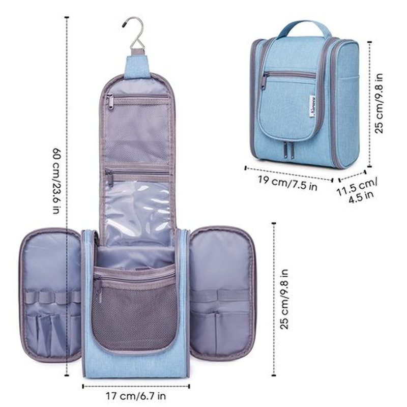 Narwey Small Hanging Travel Toiletry Bag Cosmetic Make up Organizer for Women and Men (Medium, Sky Blue)