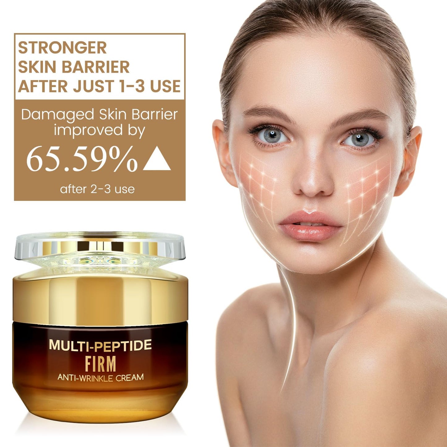 Multiple Peptide Collagen and Retinol Face Cream, Skin Barrier Repair Face Moisturizer with Jojoba Seed Oil, Reduces Wrinkles, Improves Firmness, Improves Skin Texture, Strengthens Barrier, 1.764oz