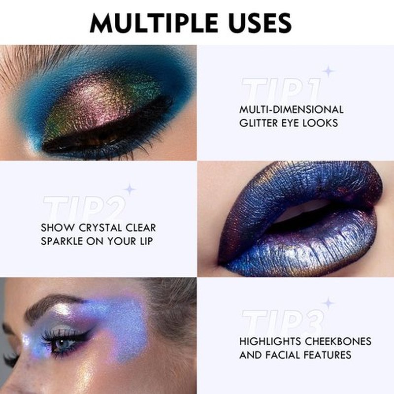 ZUK Liquid Multichrome Eyeshadow Stick, Multi-Dimensional Glitter Eye Looks, High Pigmented Eye Shadow, Quick Drying Eye Brightener Stick, Waterproof Smudge-proof Metallic Eyeshadow