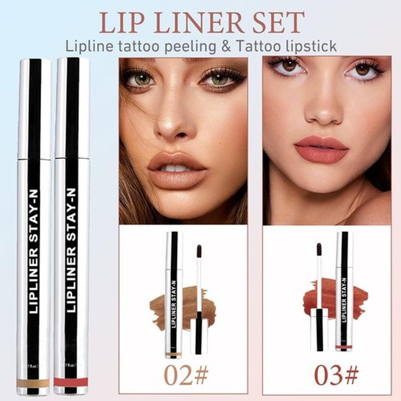 Aaiffey Lip Liner Stain Peel Off,Long Lasting Lip Stain Peel Off Waterproof Lip Tint Stain Non-Stick Cup Natural Lip Makeup (02#Cocoa+03#Rose)