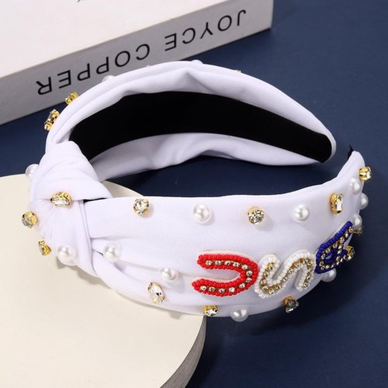 PHALIN American Headband for Women 4th of July Headband Embellished Crystal Rhinestone Knotted Headband USA Star Headband Independence Day Hair Accessories Party Gifts (2PCS F)