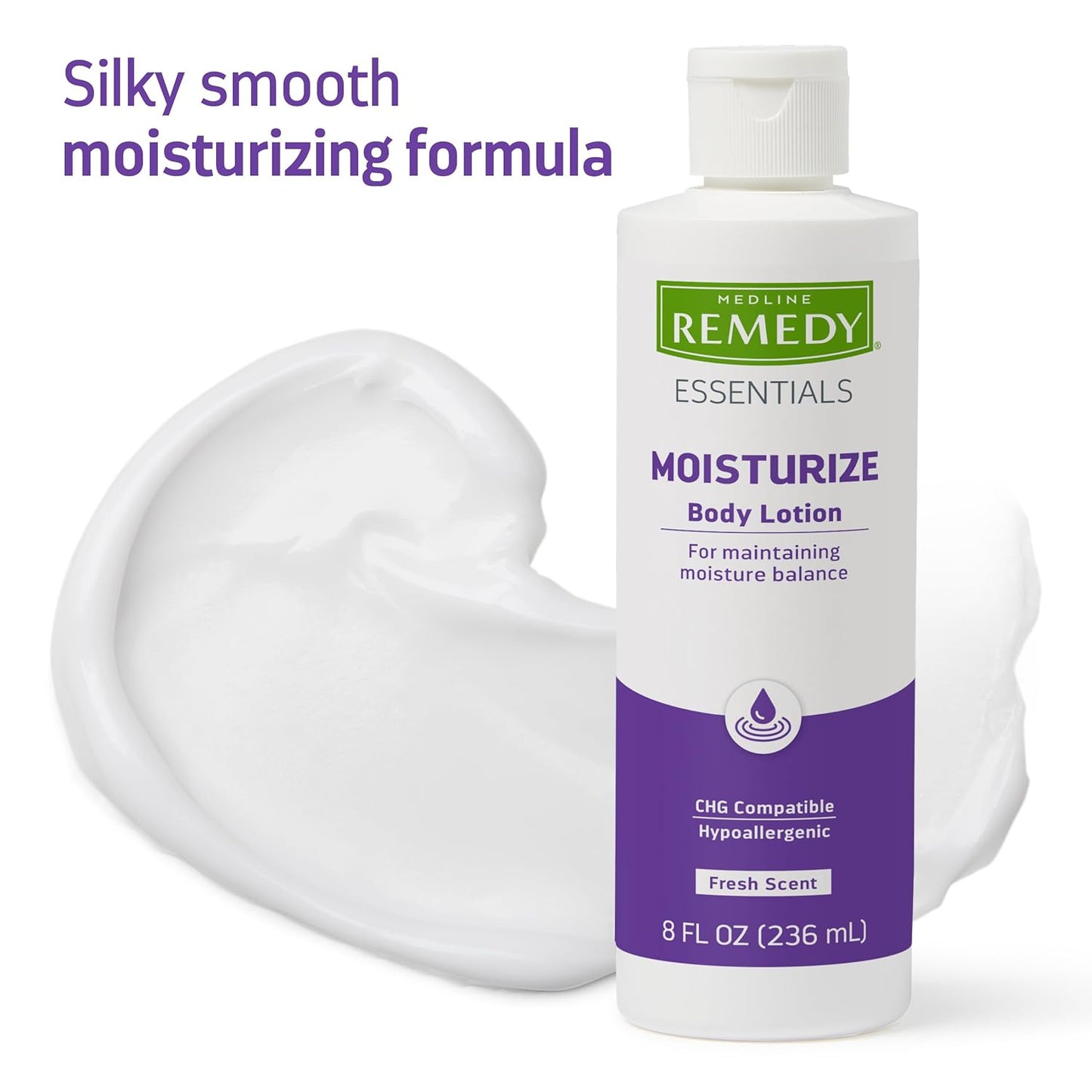Medline Remedy Essentials Hydrating Body Lotion - 8 oz, 12 Count, Fresh Scent, Non-Greasy, Hypoallergenic for Dry Skin