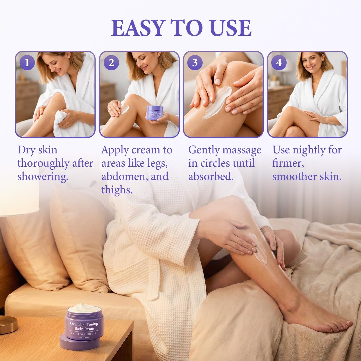 Bellisinno Overnight Toning Whip, Firming Body Cream to Help Improve the Appearance of Loose Skin and Uneven Texture on Belly, Booty, Arms and Thighs, Hydrating Whipped Formula, 3.38 Fl Oz
