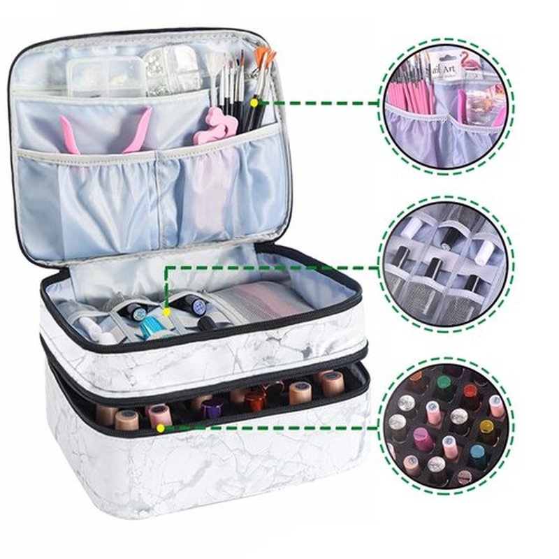 LYFFXYH Nail Polish Carrying Case -Holds 30 bottles(15ml-0.5fl.oz)，Nail Polish Bag organizer, Double-layer Storage Bag for Nail Polish and Manicure Set, Cosmetic Travel Cases(White)