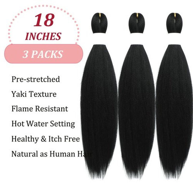 UPruyo Kids Short 1b Black Braiding Hair Pre Stretched Prestretched Braiding Hair 18 inch Synthetic Hair Extensions for Braiding Box Braids Long Yaki Knotless Braiding Hair for Kids Girls