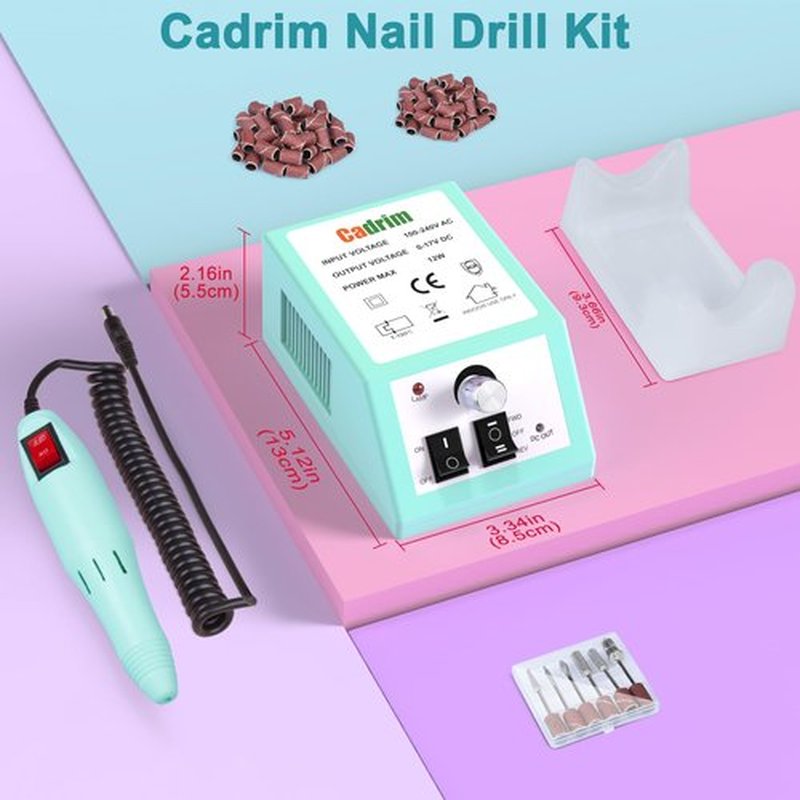 Electric Nail Drill, Cadrim Nail Drill Machine, Nail Electric Drill for Acrylic Nails Gel Nail Glazing Nail Drill Nail Art Polisher Sets Glazing Nail Drill Fast Manicure Pedicure, Green