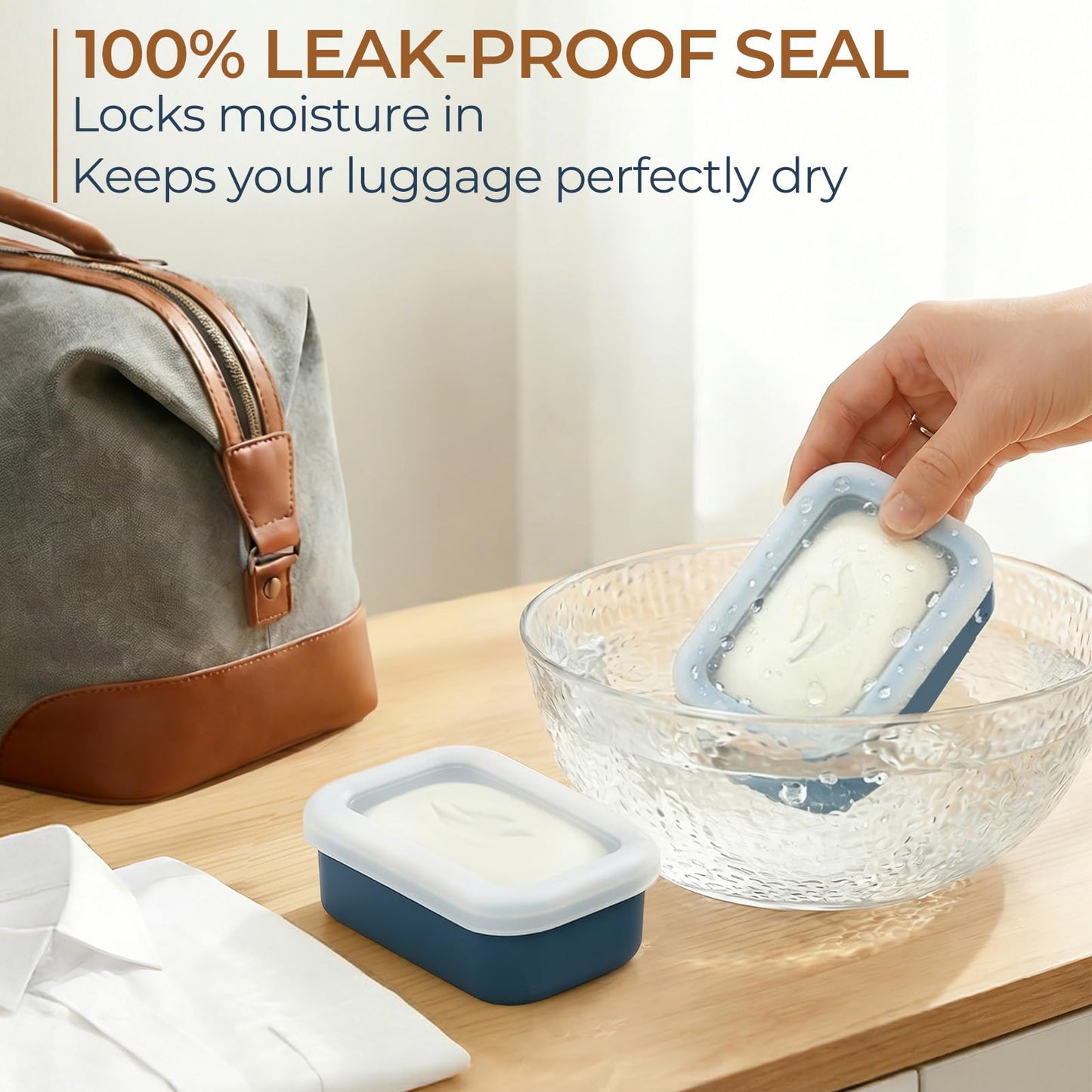 AIMAIAIMAI Compact Leakproof Silicone Travel Soap Case, Portable Soap Container with Drainage Layer - 2026 Travel Essentials for Camping, Gym & Shower (Blue)