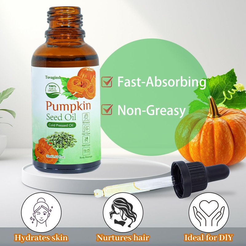 tovaginsh 3Pack Organic Pumpkin Seed Oil for Hair Growth, 100% Natural Cold Pressed Pumpkin Oil for Face, Skin Care, Hair Care, Scalp Massage, Body Massage Oils with Dropper