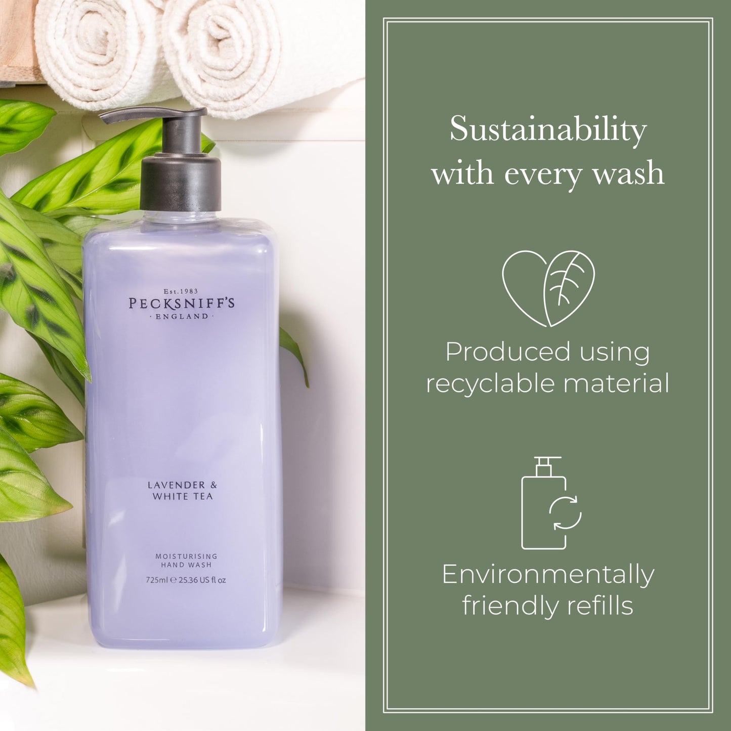 Pecksniff's Lavender & White Tea Hand Wash – Luxury Liquid Hand Soap 725 ml/24.52 fl oz, Softening, Hydrating, Revitalising, Cruelty-Free, Made in England