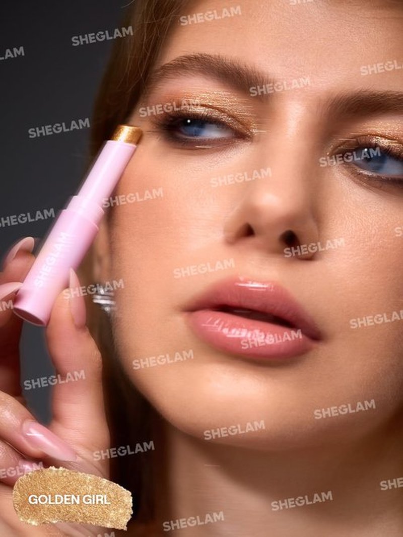 SHEGLAM Crystal Jelly Glaze Stick Eye Shadow Stick Eyeliner Brightener Pencil Crayon with Brush Easy to Blend Long Lasting Shimmer Eyeshadow Stick-Golden Girl