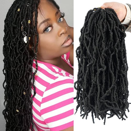 Youngther New Faux Locs Crochet Hair 14 Inch 6 Packs Fashion Extended Soft Locs for Black Women Most Natural Locs Crochet Braiding Hair Curly Wavy Pre-Looped Goddess Locs Braids Hair Extensions(1B)