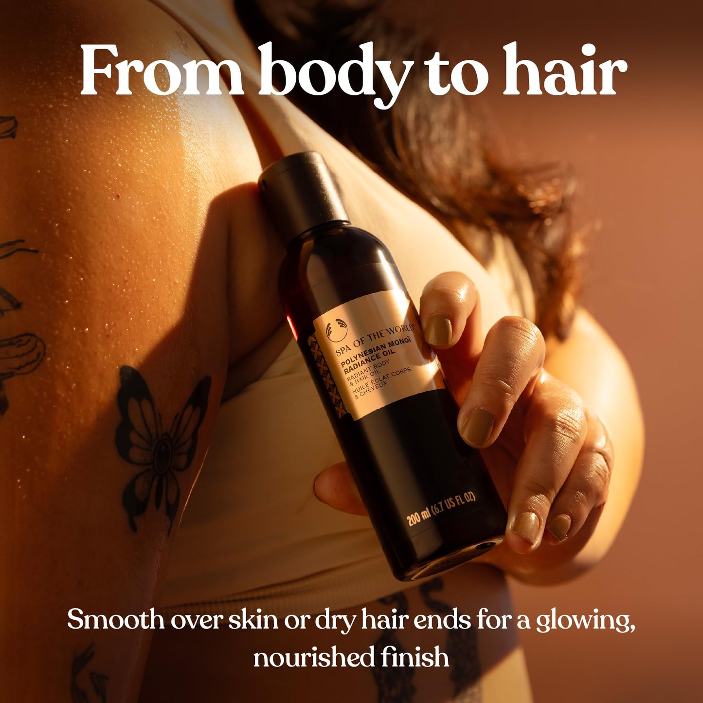 The Body Shop Polynesian Monoi Radiance Body & Hair Oil | Lightweight Oil for Glowing Hair and Skin | Delicate Floral Scent, Vegan, 200 ml / 6.7 oz