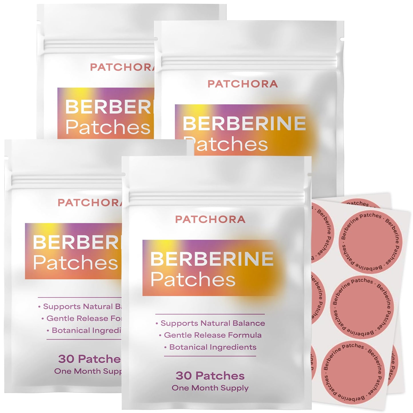 Patchora Wellness Berberine Patches – 4 Pack (120 Patches) – Body Care Patches Suitable for Men and Women's - Wearable Lifestyle Support – Plant-Based Daily Routine Patch – 120 Day Supply
