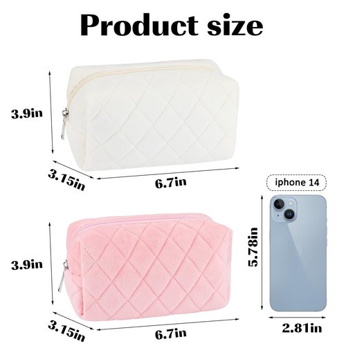 ZLFSRQ 2Pcs Makeup Bag for Women Travel Medium Pink White Cosmetic Bag Set Cute Argyle Preppy Makeup Pouch Purse Zippered Toiletry Bag Organizer Cute Y2K Trendy Aesthetic Makeup Brushes Storage Bag