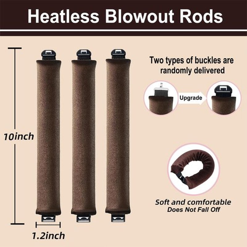 Heatless Blowout Rods,Large Heatless Hair Curler for Overnight Curls, 3pcs Flexible Blowout Rods with Satin Hair Bonnet, Hair Curlers to Sleep In,Thick Curling Rod Curlers