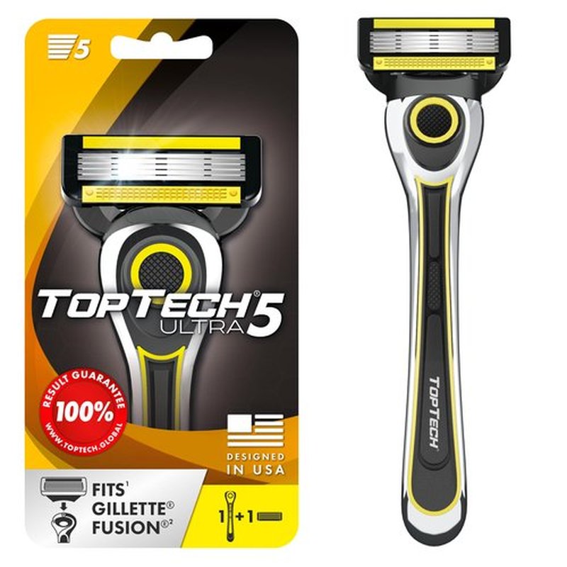 TopTech ULTRA 5 Razors for Men - Manual Shaving Razor with Replaceable Cartridges (Handle + 1 Blade Refill) - 5-Blades Technology - Easy Glide Design - Fits Gillette Fusion - Soft Shave - Super Sharp