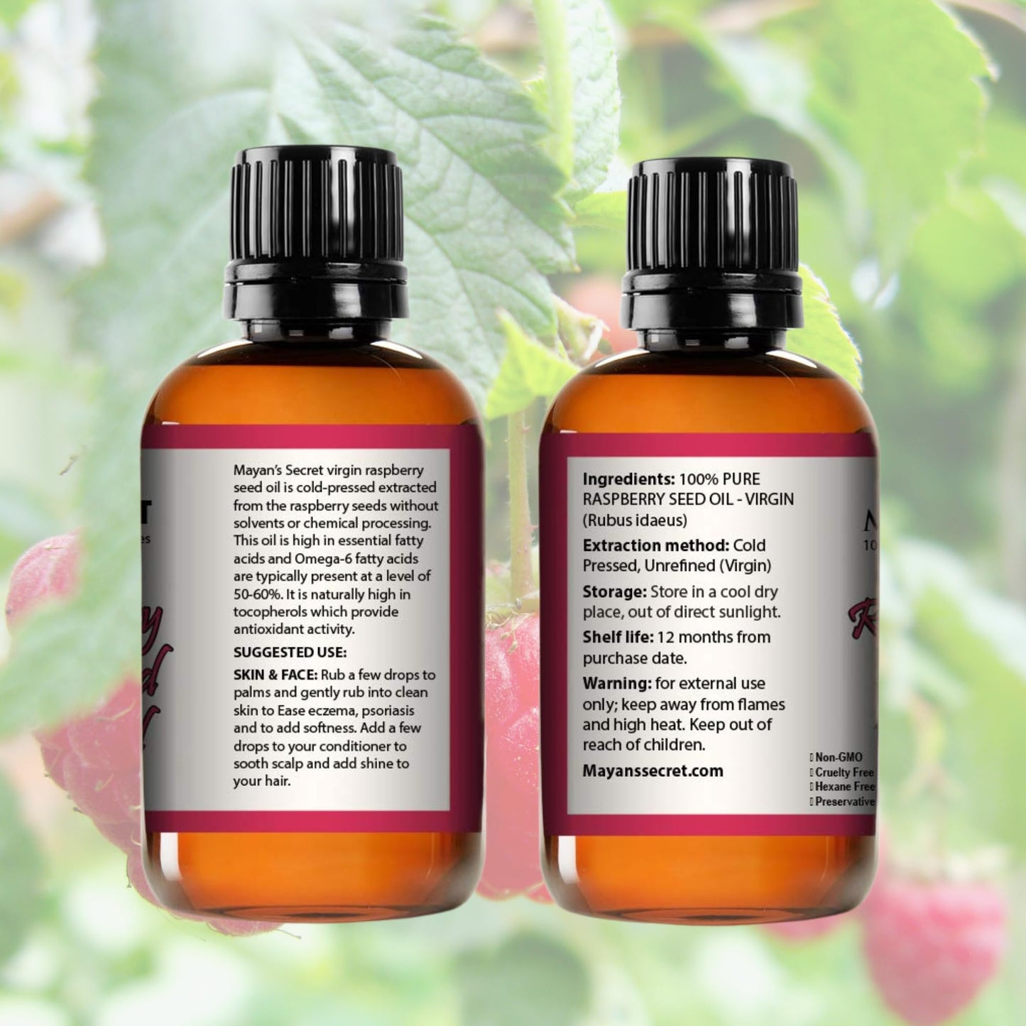 Mayan’s Secret Red Raspberry Seed Oil 4 oz – 100% Pure Cold Pressed Unrefined Virgin Oil for Skin, Face, Hair & Body – Lightweight Moisturizing Oil