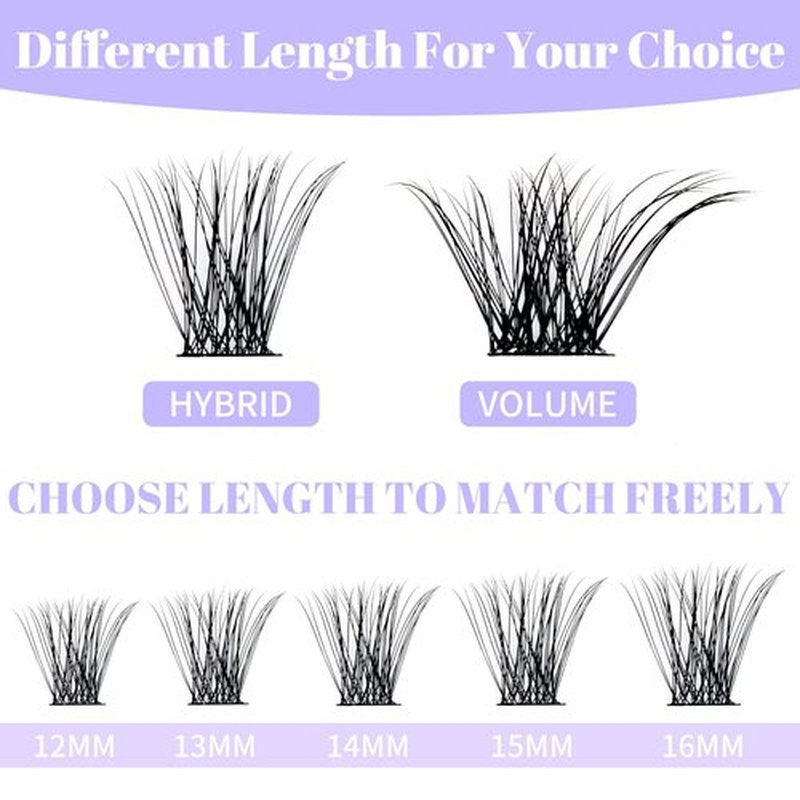 Individual Eyelashes Lash Clusters C/D Curl DIY Eyelashes Wide-stem Lash Clusters 12-16mm Thin Band Cluster Lashes Soft and Wispy Clusters Comfortable Lash Clusters（Hybrid/Volume-0.07C, 12-16mm Mixed）