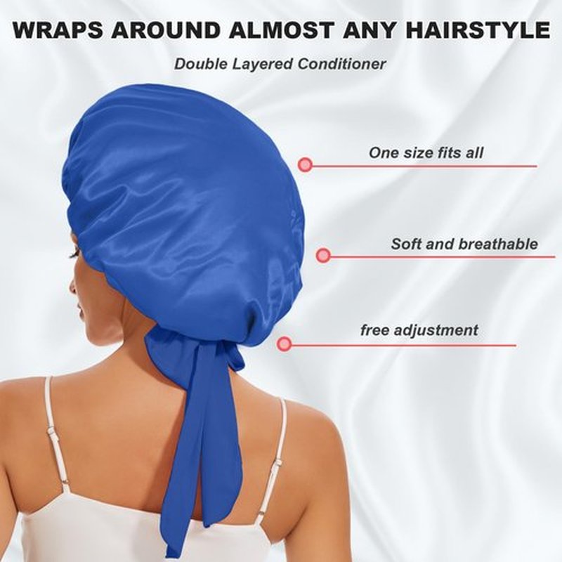 Silk Bonnet for Sleeping Women, Silk Hair Bonnet for Sleeping, Silk Hair Wrap for Sleeping Women, Satin Bonnet with Tie Band Blue