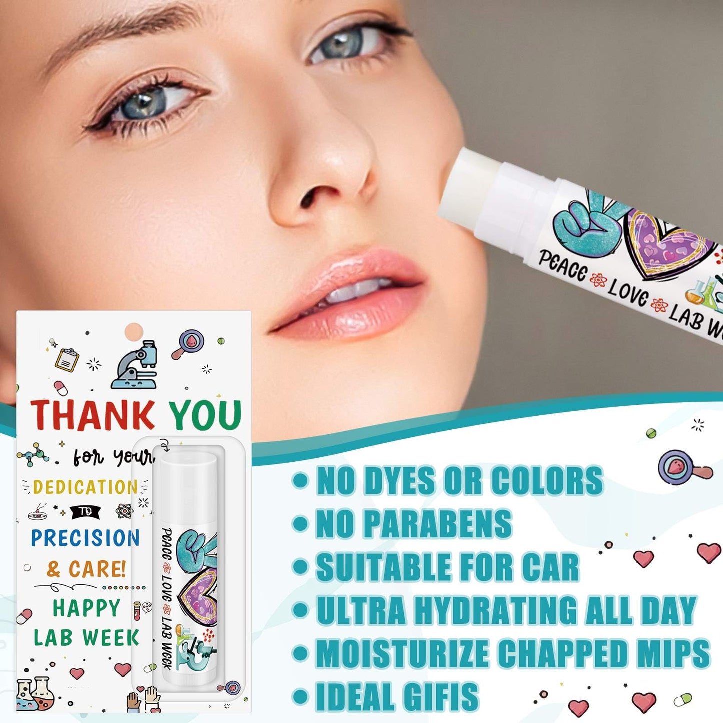 Leelosp 12 Pcs Lab Week Gifts Medical Laboratory Professionals Appreciation Lip Balm Bulk Inspirational Thank You Gifts for Science Lab Women Men Scientist Coworker Employee Staff Party Favors