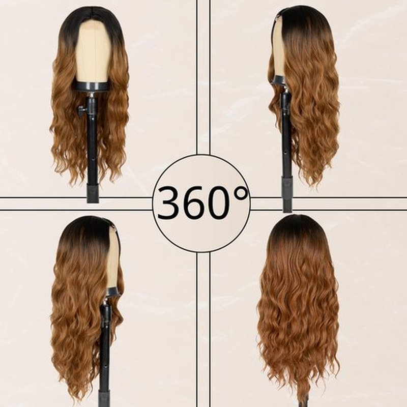 Long Ombre Brown Wig for Women 26 Inch Middle Part Wavy Women Charming Wigs Realistic Natural Looking Synthetic Heat Resistant Fiber Wig for Daily Party Use