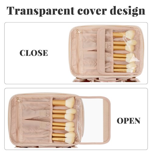 OCHEAL Makeup Bag, Portable Cosmetic Bag, Large Capacity Travel Makeup Case Organizer, Makeup Bags For Women Toiletry Bag for Girls Traveling With Handle and Divider- Beige Large