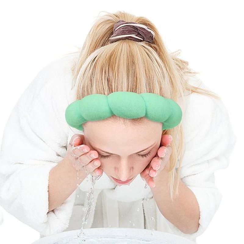 Zkptops Spa Headband for Washing Face Wristband Set Sponge Makeup Skincare Headband Wrist Towels Bubble Soft Hairband for Women Puffy Headwear Winter Non Slip Thick Thin Hair Accessory(Light Green-3)