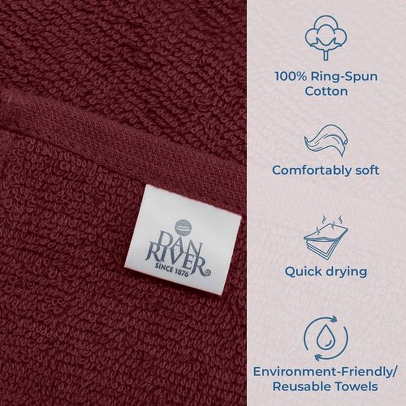 DAN RIVER 100% Cotton Washcloths 24 Pack Premium Quality Face and Body Cloth, Quick Dry Essential Towels for Bathroom, Hand, Kitchen & Cleaning, Baby Washcloths | 12X12 in | 400 GSM | Pomegranat