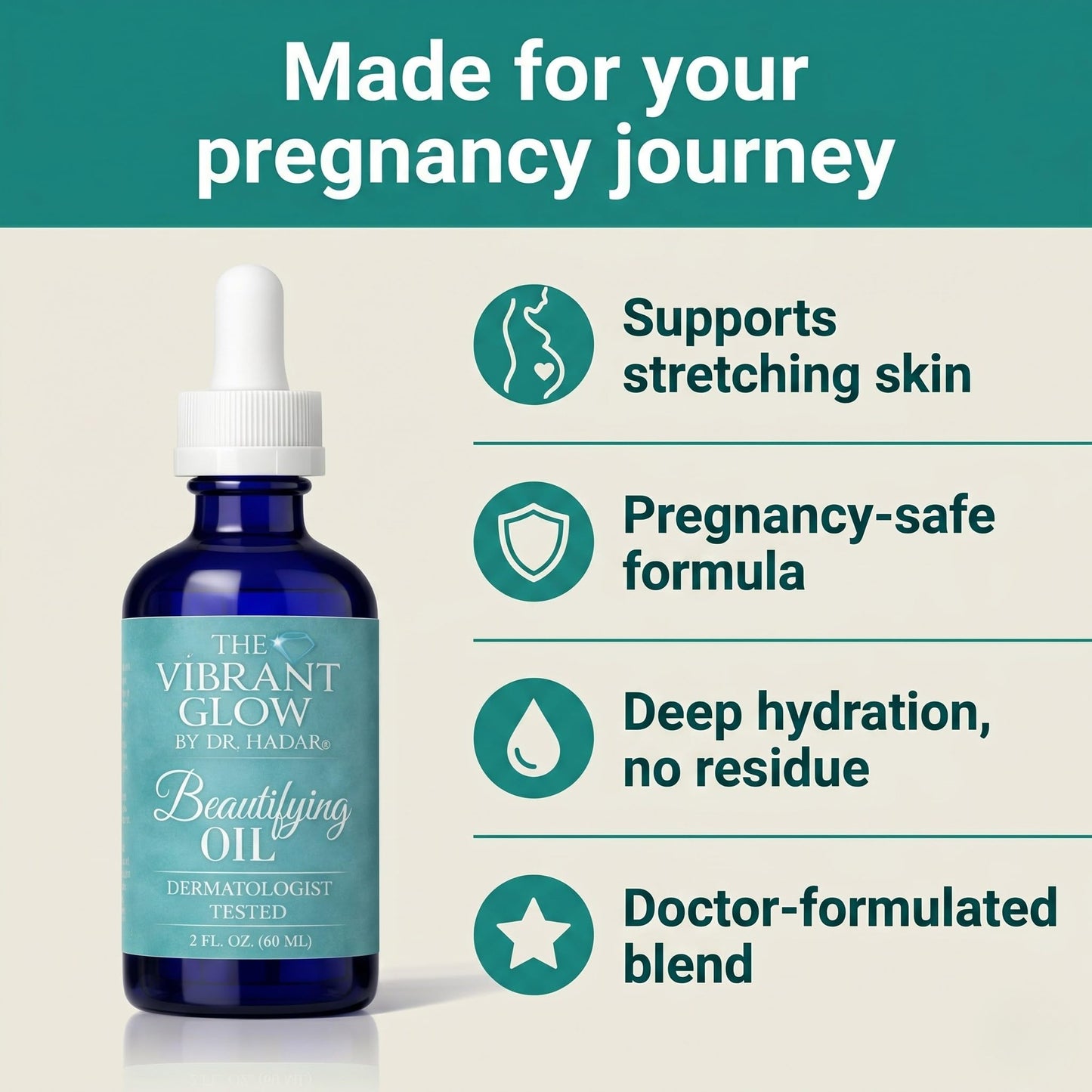 The Vibrant Glow Pregnancy Stretch Mark Oil | Deep Hydration for Stretching Skin | Formulated with Pure Blend Oil, Rosehip, Vitamin E & C and Argan-Oil | Dermatologist Tested for C-Section Scars, 2 OZ
