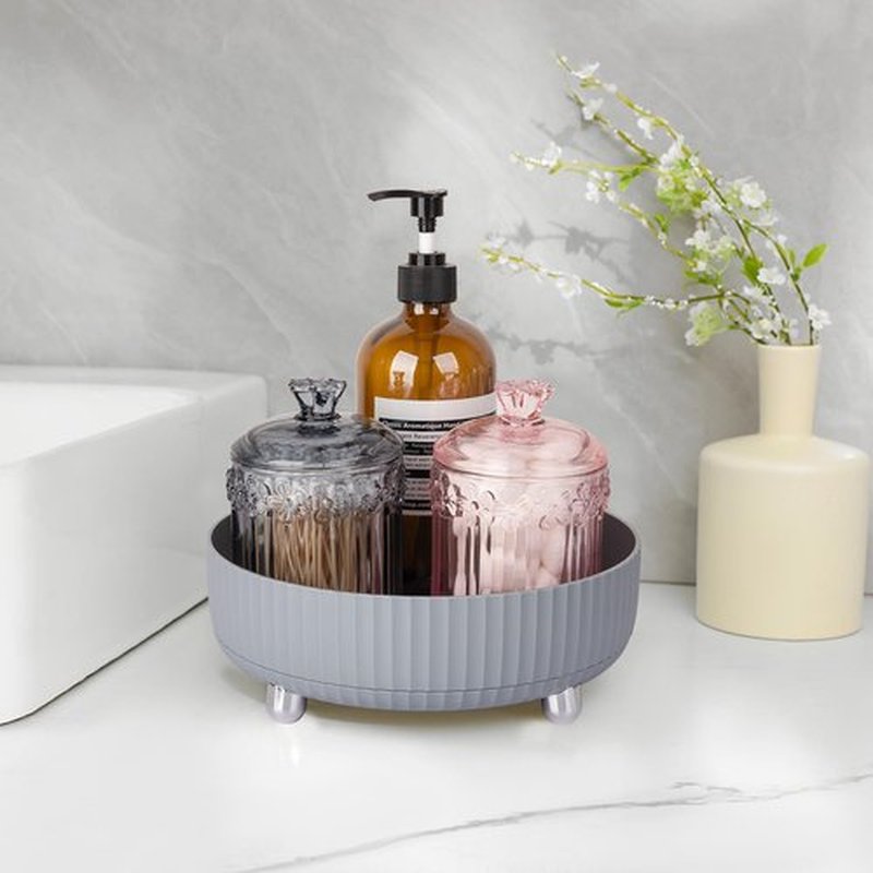 Anyoifax Makeup Perfume Organizer Tray 360 Degree Rotating Lazy Susan Skincare Lotion Organizer Spinning Cosmetics Storage for Dresser, Vanity, Bathroom Countertop, Small Grey