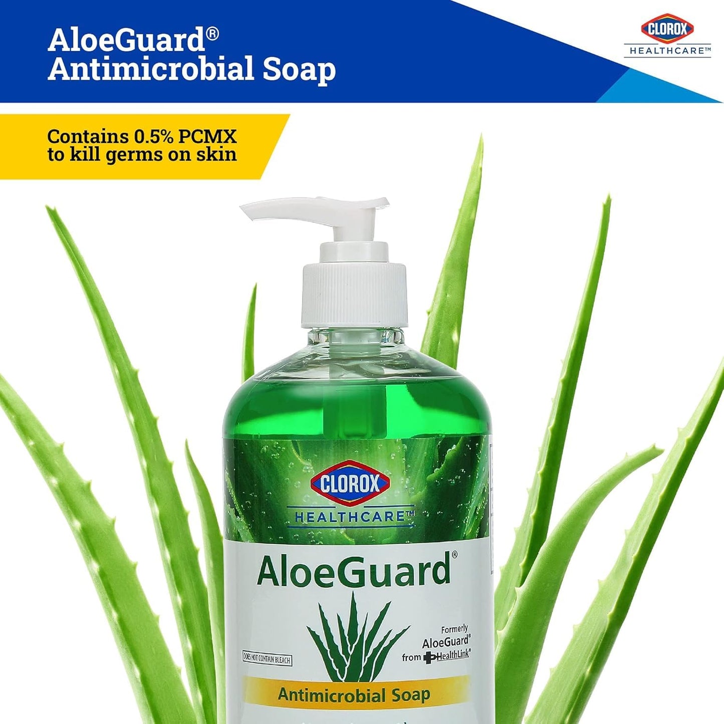 Clorox Healthcare AloeGuard Antimicrobial Liquid Hand Soap with Pump, Triclosan-Free, Infused with Aloe Vera and Vitamin E, Gentle and Moisturizing, FDA Registered, 18 Fl Oz - 12 Pack