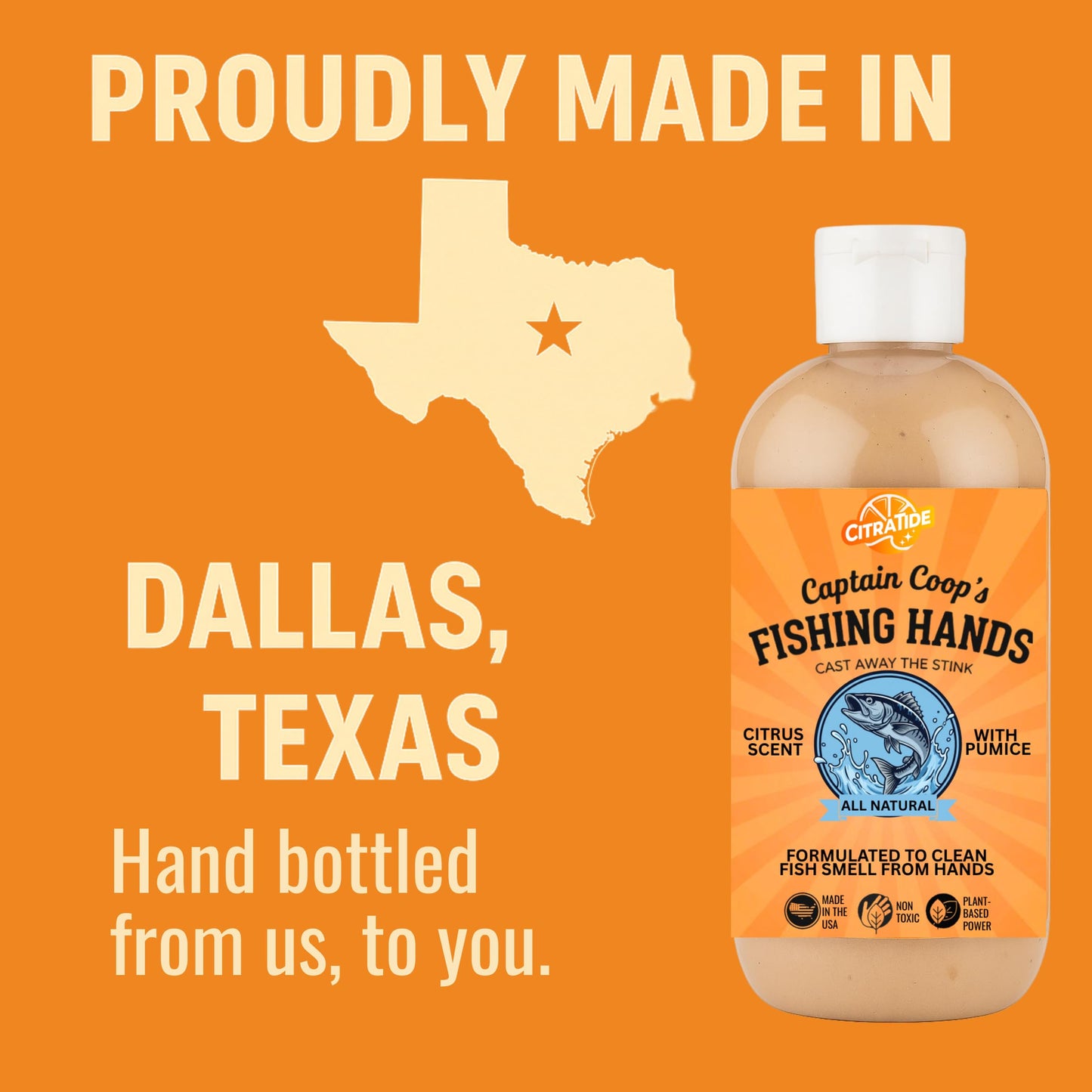CITRATIDE Captain Coop’s Fishing Hands – Chemical-Free Citrus Hand Scrub & Odor Remover – Removes Fish Smell & Grease – Gentle on Skin – Great for Fishermen, Mechanics & Gardeners – Made in USA (8 oz)