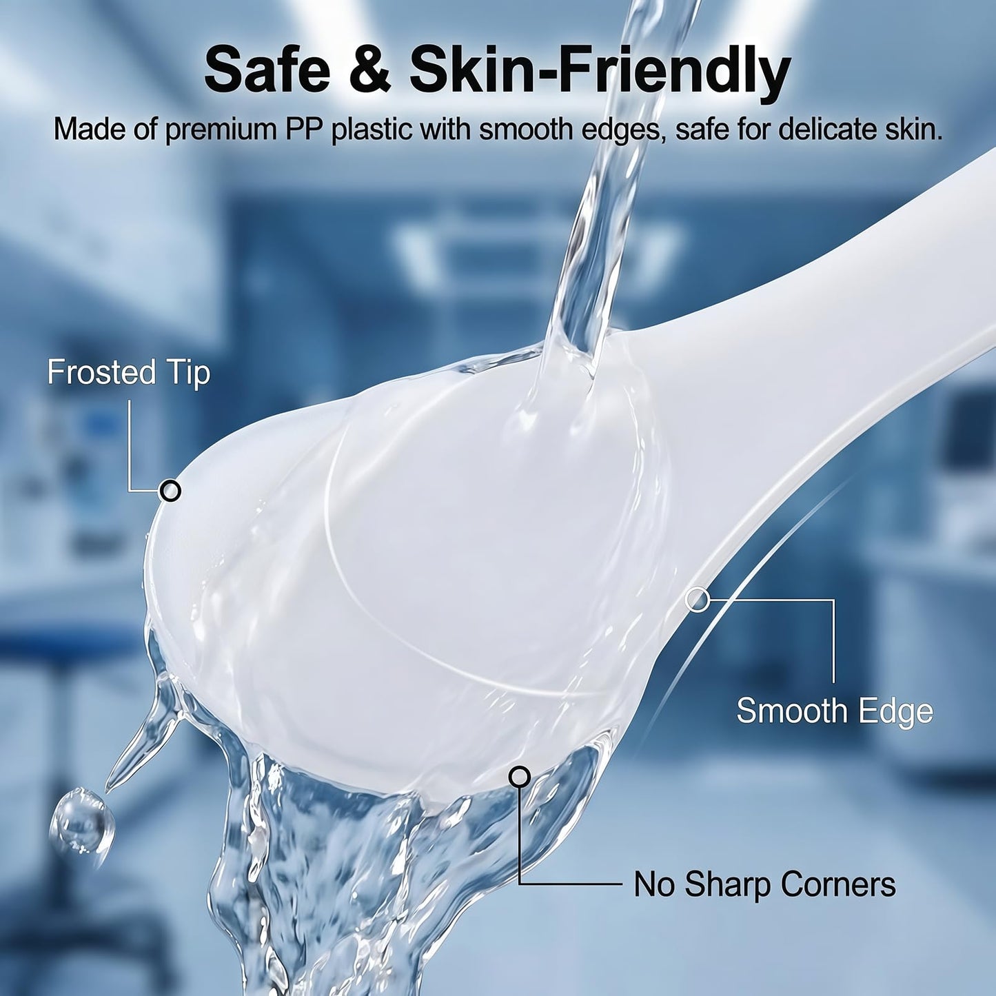 50Pcs Transparent Premium Plastic Cosmetic Spatula Makeup Scoop Mask Spoon, Frosted Tip Disposable & Reusable Beauty Tool for DIY Makeup, Sampling, Mask Mixing, Lotion & Cream Application