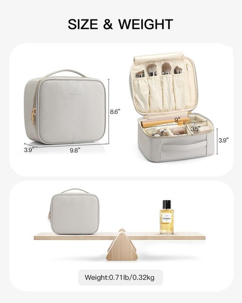Vlando Travel Makeup Cosmetic Case Organizer Portable Storage Bag with Adjustable Dividers for Cosmetics Makeup brushes, girls, women, friends.（gray）