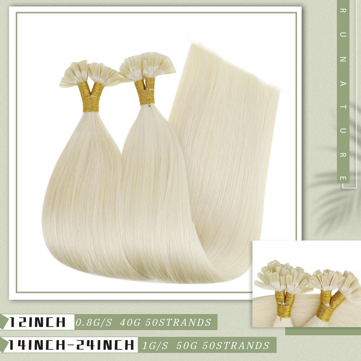 RUNATURE Blonde U Tip Hair Extensions Human Hair Straight Hot Fusion Hair Extensions Short Keratin U Tip Human Hair Extensions Full Ends Human hair U Tip Extensions Silky 12 Inch 40g 50s