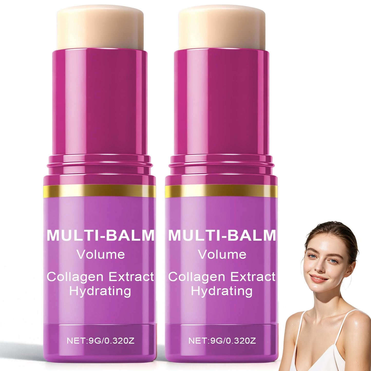 Josmon 2 PCS Multi Balm, Volume Multi Balm Stick, Collagen Moisturizing Stick for Face, Eyes, Neck, Lips, Hydrating And Firming Skin, For Most Skin Types,Violet
