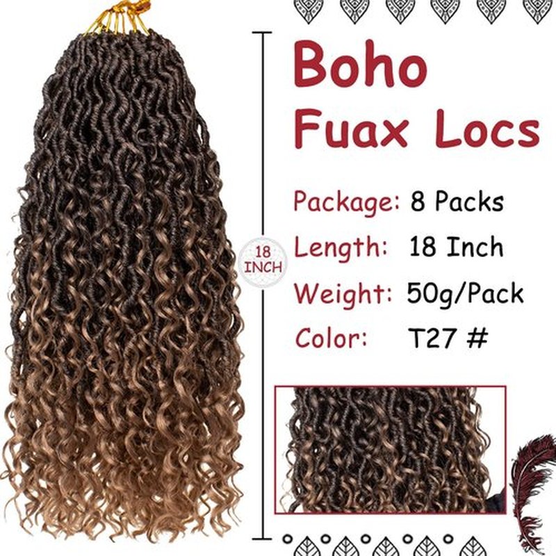 Beverlee 18 Inch Goddess Locs Crochet Hair 8 Pcak Boho Faux Locs Boho Goddess Locs Crochet Locs Pre Looped Soft Hippie Locs Synthetic Bohemian Curly Crochet Locs Hair for Black Women T27#