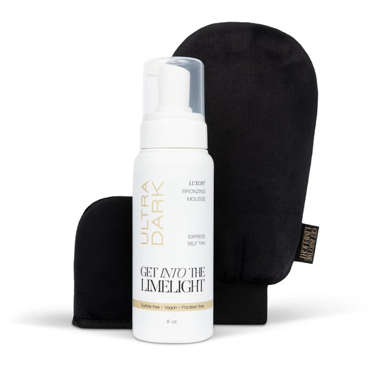 Get Into The Limelight Original, Ultra Dark Starter Kit with Self Tanning Mousse Plus Body and Face Applicator Mitts, Develops in 8+ Hours