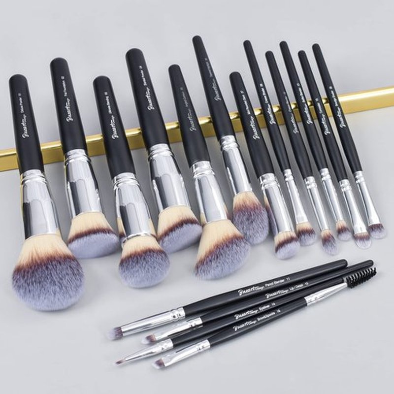Bueart Design 19Pcs ULTRA SOFT Black labeled Makeup Brushes set Contains large powder Flat Foundation Blending Blush Face contour Concealers Brush (16Pcs Matte Black S)