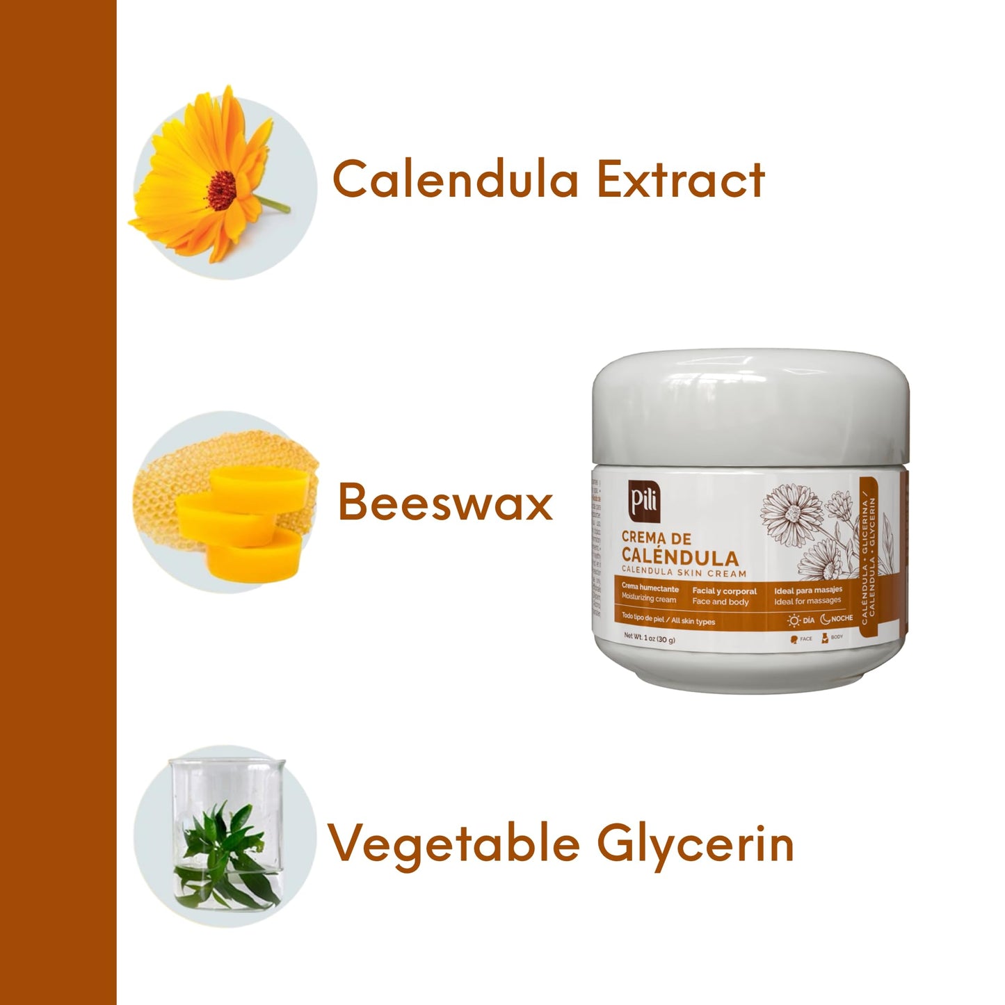Pili Natural Calendula Cream Hydrating Moisturizer for Dry, Rough, or Chapped Skin Soothing Face, Hand & Body Cream with Beeswax & Glycerin 3 Pack x 1 oz Each