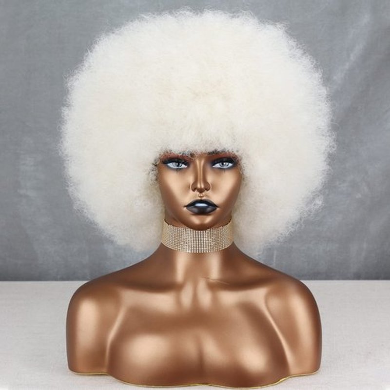 Xinran Short White Afro Wig for Black Women, Disco 70s Afro Wig for Women, Big 60s Puff Wig Bouncy Soft For Party Halloween and Party