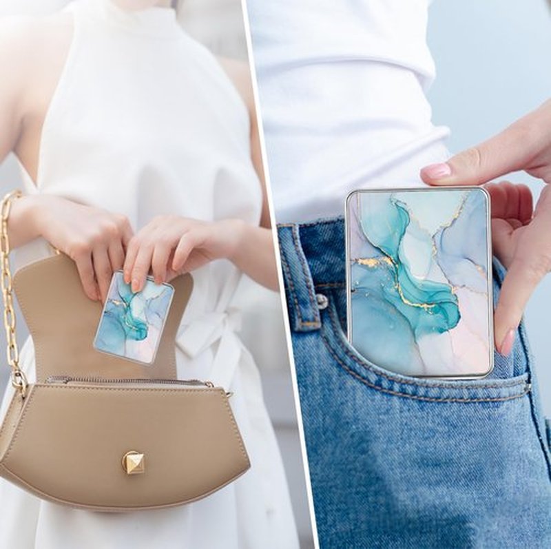 dcdcee Pocket Mirror, Small Travel Mirror with Magnification, Portable Double-Sided Magnifying Cosmetic Mirror for Daily (Blue Marble)