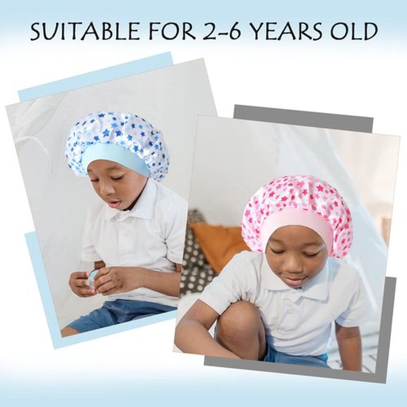 4 Pcs Silk Bonnet for Sleeping Kids Bonnets for Girls Baby Satin Sleep Cap Hair Wraps for Curly Natural Hair Elastic Wide Band, Star