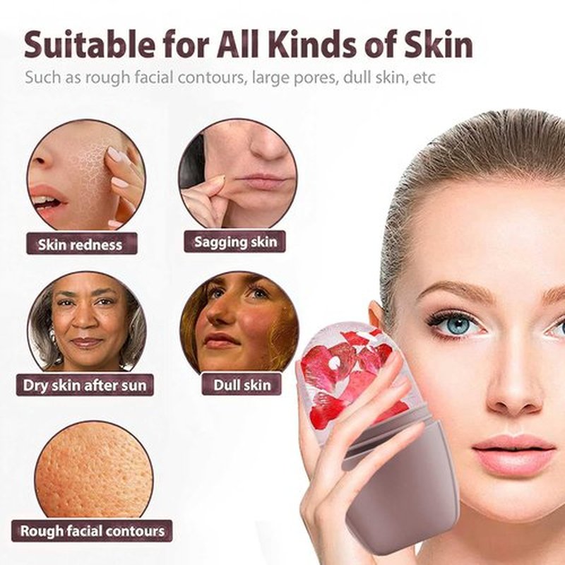 KOGITI Ice Mold for Face, Ice Roller for Face & Eye, Beauty Facial Ice Rollers Ice Holder Mold Face Puffiness Relief Massage Skin Care Tools, Ice Facial Cube (Brush-Brown)