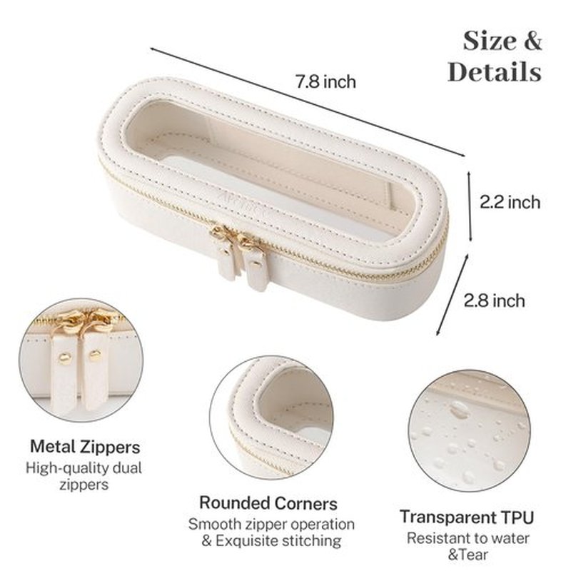 Aveniee Slim Clear Makeup Brush Bag, Small Cosmetic Brush Holder, Mini Toiletry Bag Travel Case for Women, Thin Make up Bags with Dual Zipper, Cute Travel Essentials Bag Organize - White