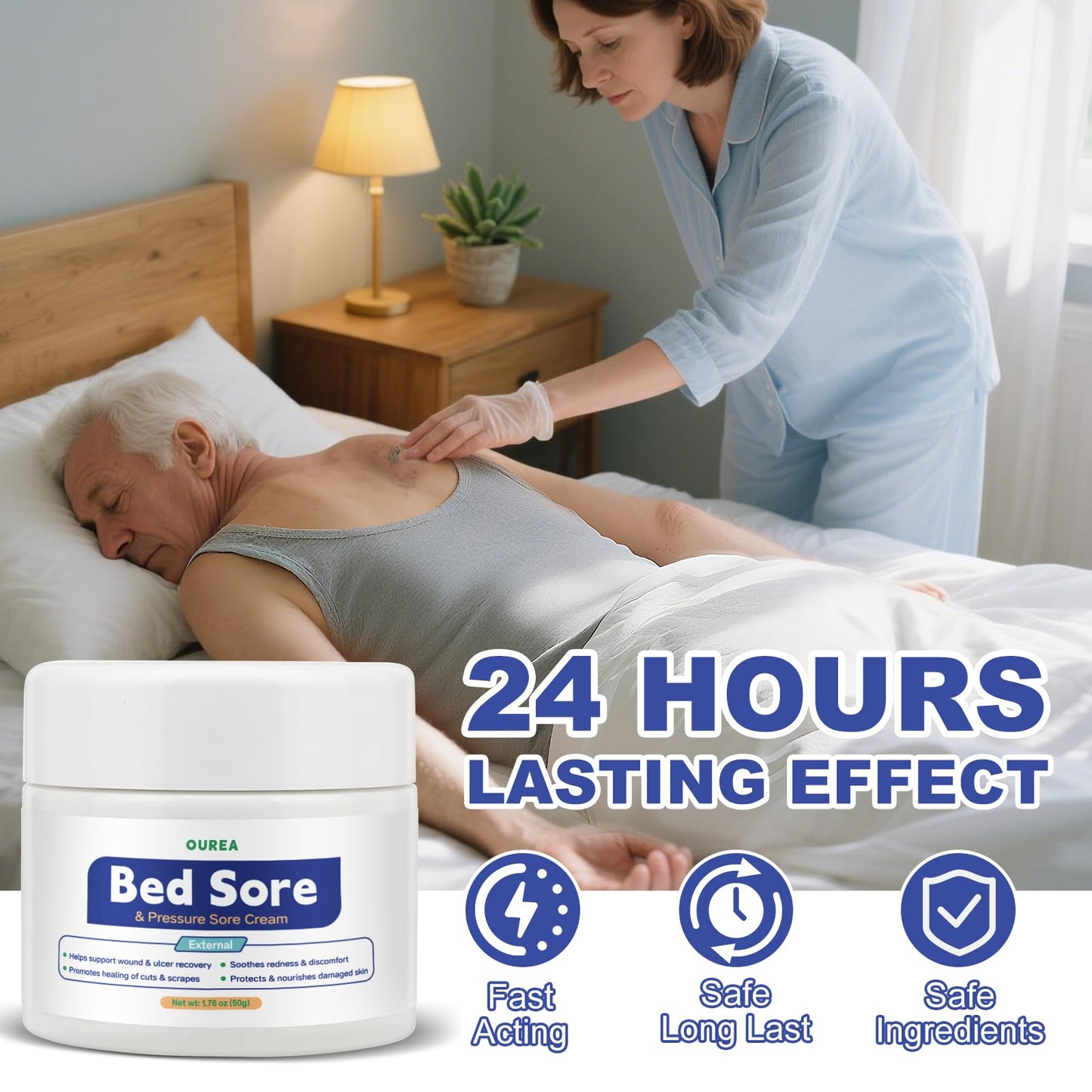 Bed Sore & Pressure Sore Cream – Gentle Skin Care for Pressure-Prone Areas, Bedridden Individuals & Elderly, Natural, Non-Greasy Ointment for Cuts, Scrapes & Sensitive Skin, Home & Nursing Use