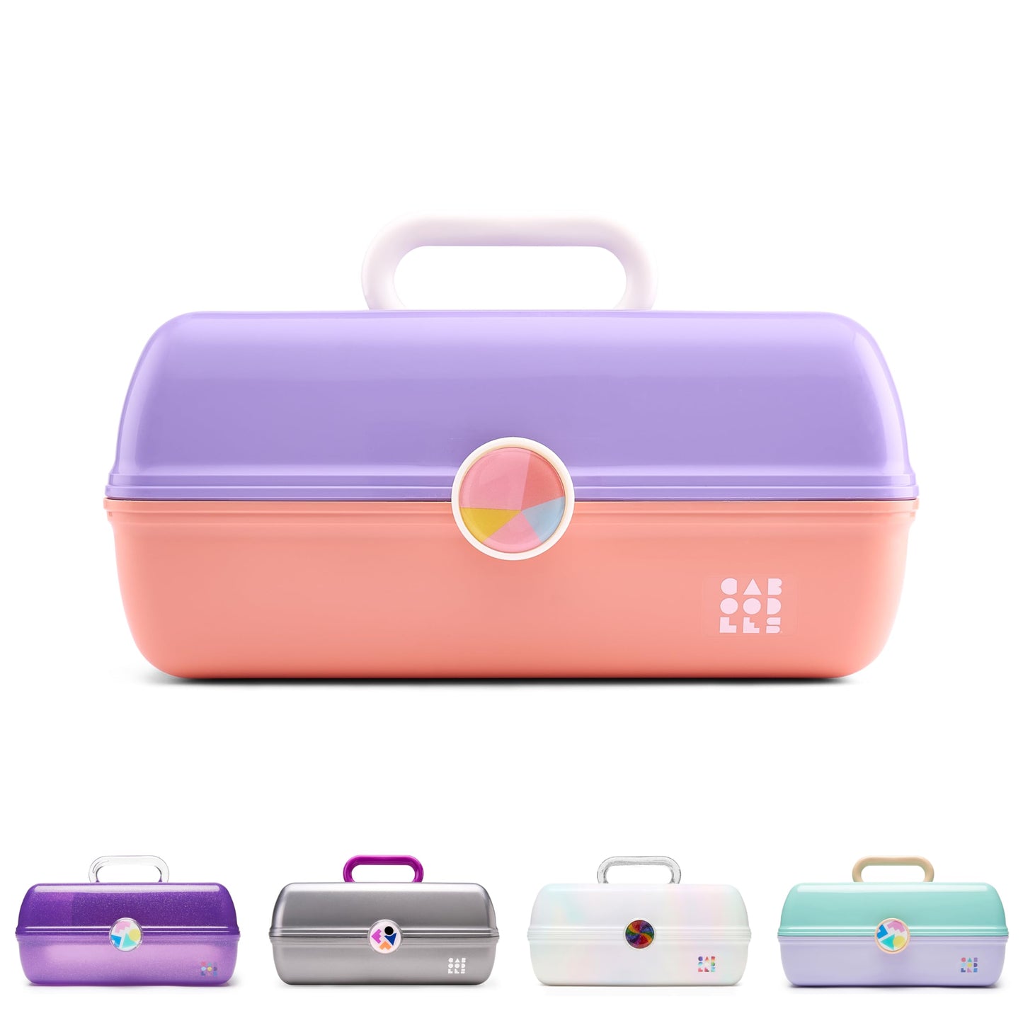 Caboodles On-The-Go Girl Makeup Box, Two-Tone Violet on Tangerine, Hard Plastic Makeup Organizer Box, Built-In Mirror, Secure Latch for Safe Travel, Spacious Storage for Large Items