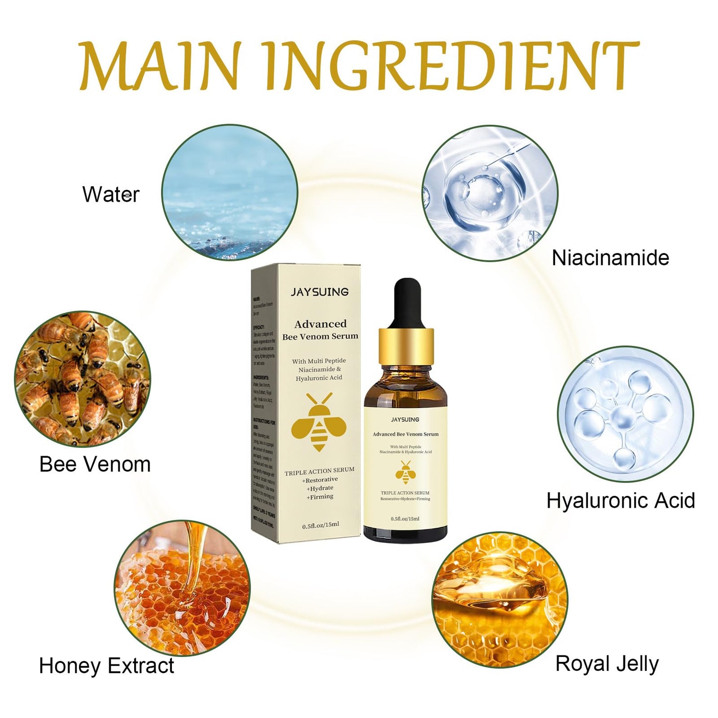 Advanced Bee Venom Serum, Anti-Aging Facial Serum, Face Serum to Help Refine Fine Lines & Wrinkles, Hydrating facial essence