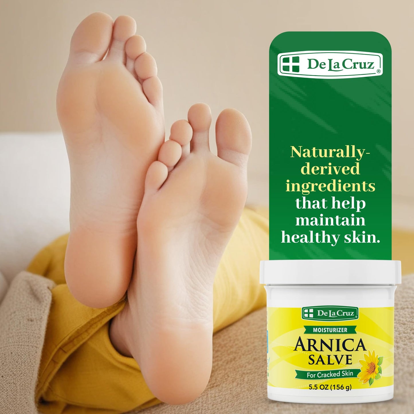 De La Cruz Arnica Salve Foot Care Cream for Dry Cracked Heels & Feet, Skin Care, Hand Salve, 24 Hour Moisture Balm, JUMBO 5.5 OZ