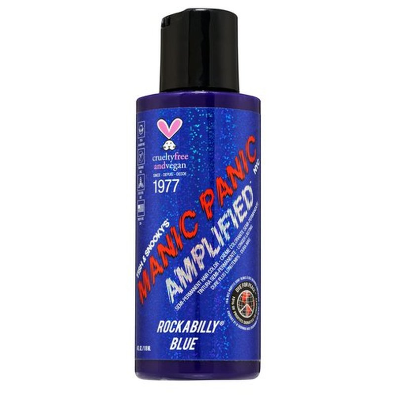 MANIC PANIC Rockabilly Blue Hair Dye - Amplified - Semi Permanent Strongest True Neutral Blue Hair Color For Dark or Light Hair – Vegan, PPD & Ammonia-Free (4oz)